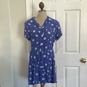 Vintage Y2K gap dress floral short sleeve buttons belt pocket periwinkle blue M
